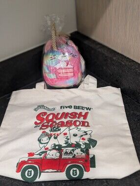 Squishmallow Claire's Rainbow Tie-Dye Birthday Cat With 5 Below Tote